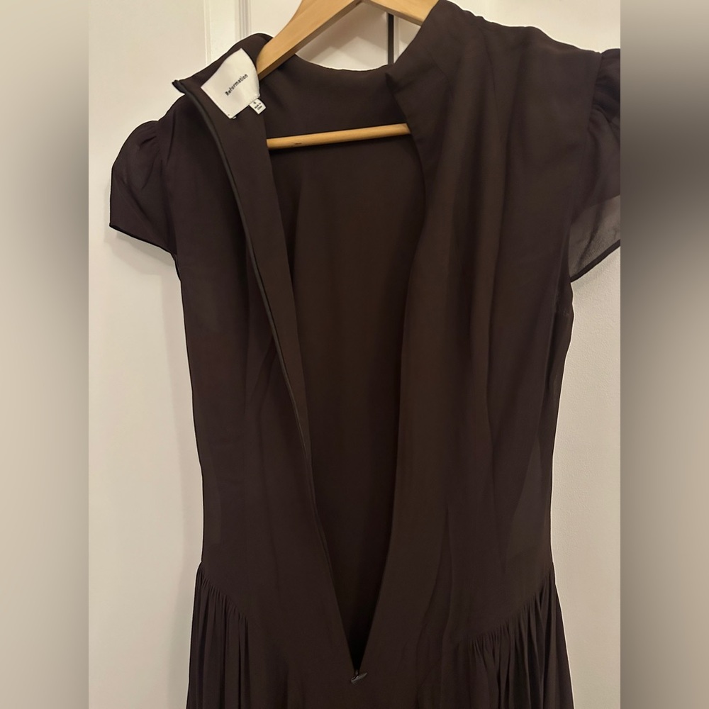 NEW Reformation Maven Midi Dress Full Skirt in Mole Brown | size 6 - Picture 10 of 13